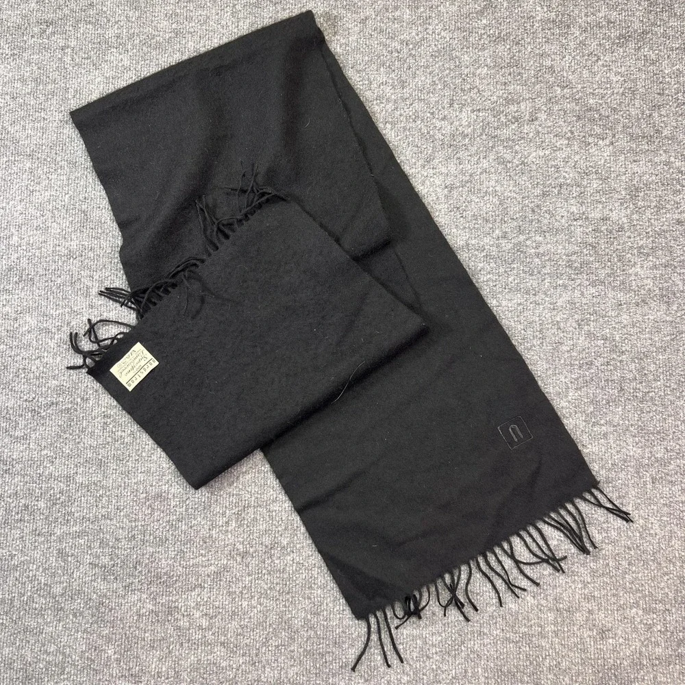 Vintage Nordstrom Scarf Mens One Size Black 100% Lambswool Fringe West Germany